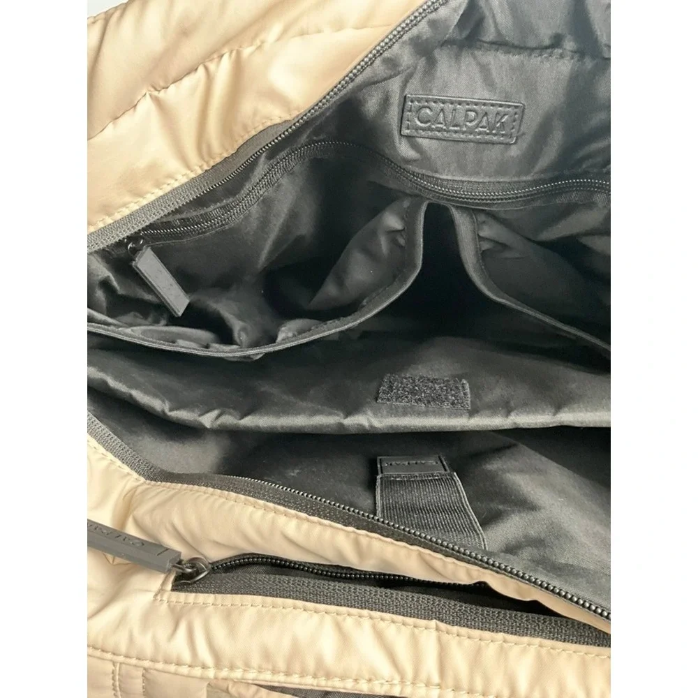 CALPAK Luka Duffel Bag Oatmeal Beige Quilted Puffer Travel Gym Bag HUB Logo